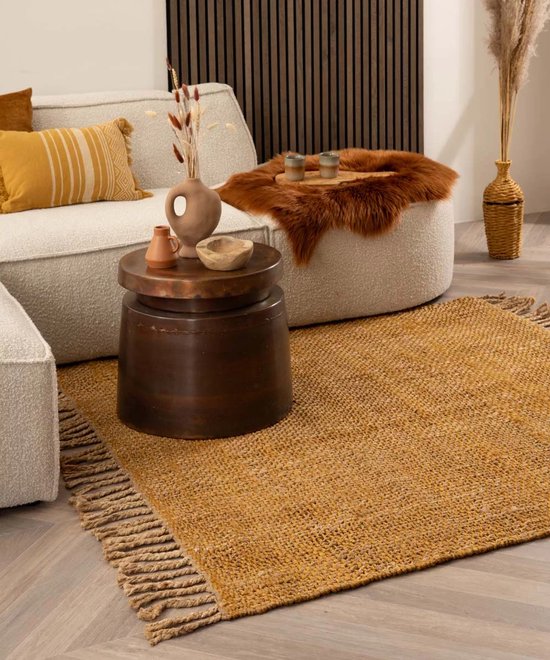 Jute vloerkleed vierkant - Chunky goud/naturel 250x250 cm