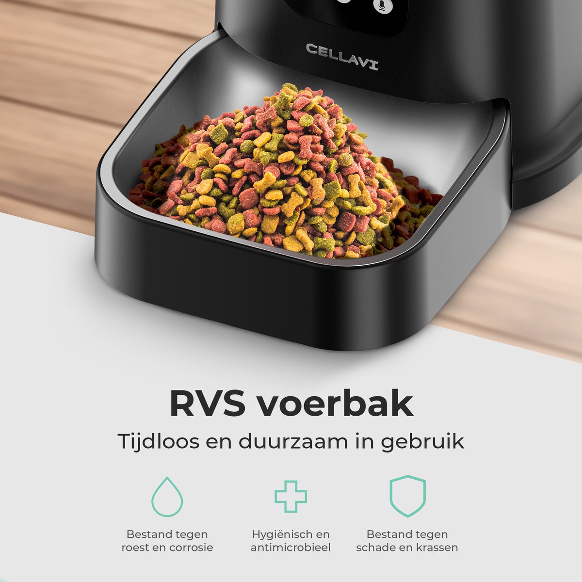 Cellavi Automatische Voerbak Kat en Hond - Voerautomaat Dispenser met App - RVS Voerbak Kat & Hond - 6 L - Zwart thumbnail 5