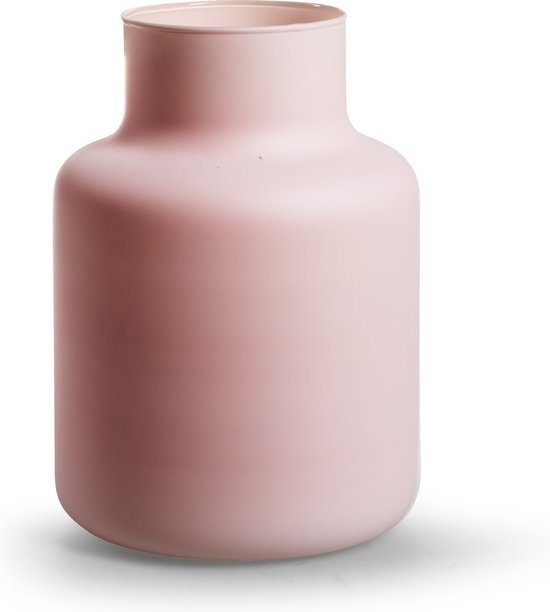 Jodeco Flower Vase Gigi - rose mat - verre écologique - D14,5 x H20 cm - vase bidon de lait