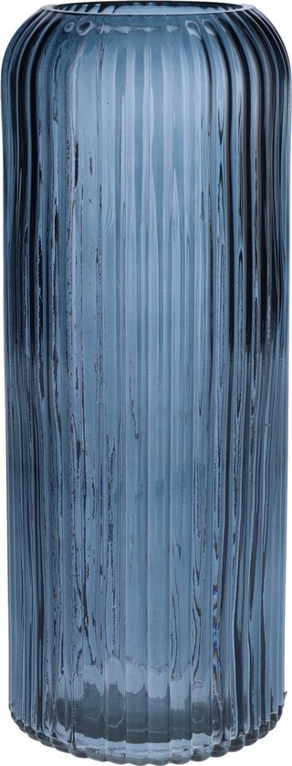Vase à fleurs Bellatio Design - bleu denim - verre transparent - D10 x H25 cm - vase