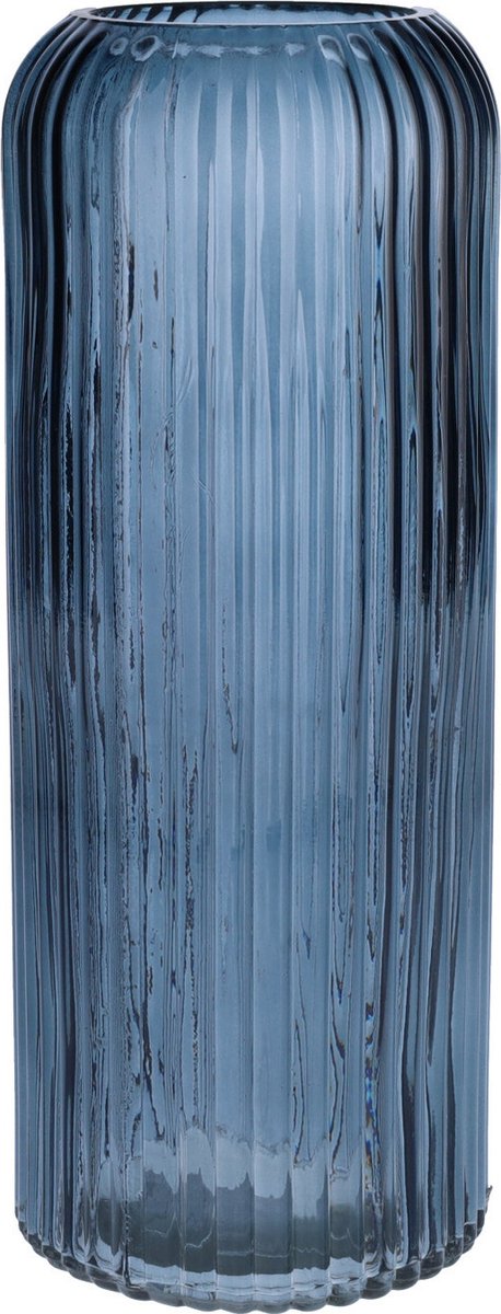 Bellatio Design Bloemenvaas - denim blauw - tansparant glas - 10 x 25 cm - vaas Denimblauw
