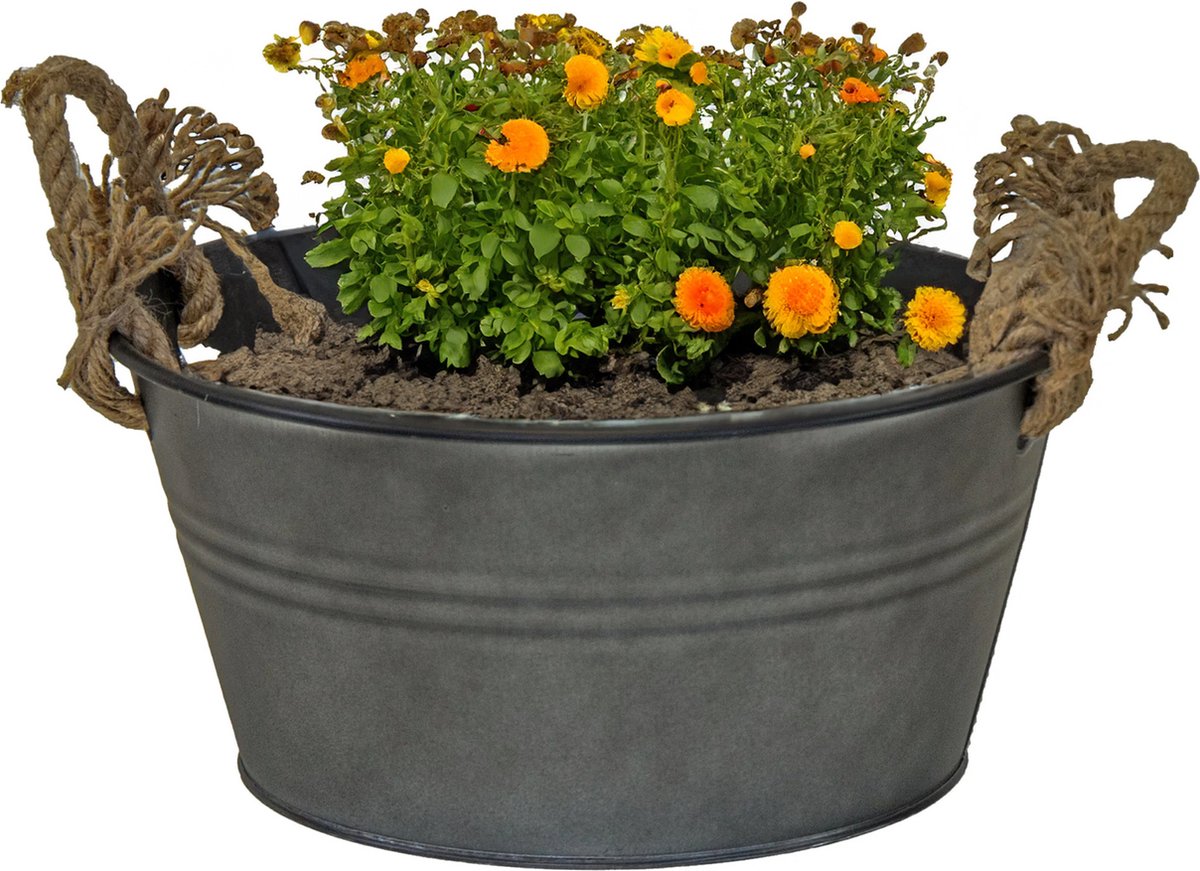 Goedkoopste Mega Collections Teil/plantenpot/bloempot Old Rope - zink - antraciet - D40 X H14 cm
