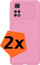 Hoesje Geschikt voor Poco M4 Pro 4G Hoesje Siliconen Cover Case - Hoes Geschikt voor Xiaomi Poco M4 Pro 4G Hoes Back Case - 2-PACK - Lichtroze
