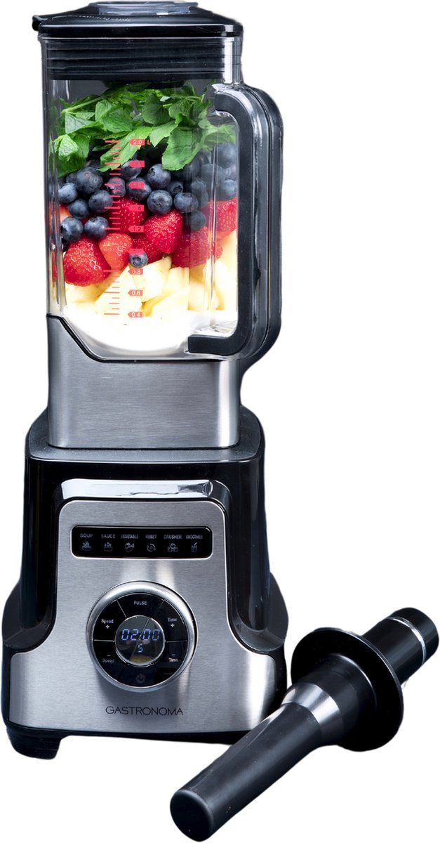 Gastronoma Blender - 2000W en 3L kan - 10 snelheden - Smoothies soepen sauzen en meer - 18180001 - Zwart RVS