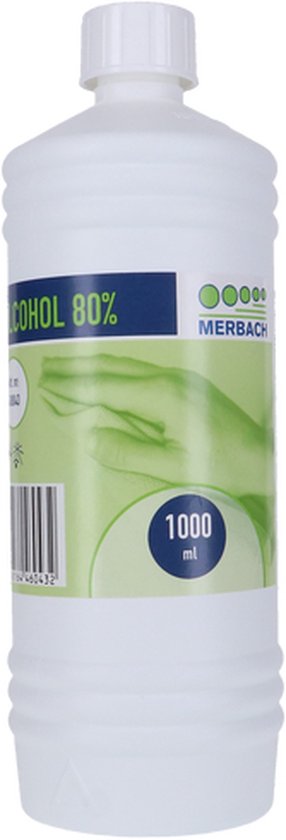 Merbach alcohol 80% 1 liter navulverpakking- 8 x 1 stuks voordeelverpakking