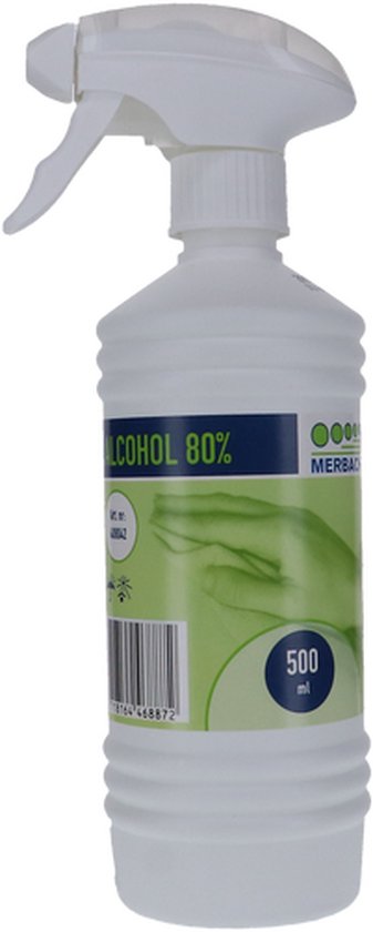 Merbach alcohol 80% 500ml sprayflacon- 2 x 1 stuks voordeelverpakking