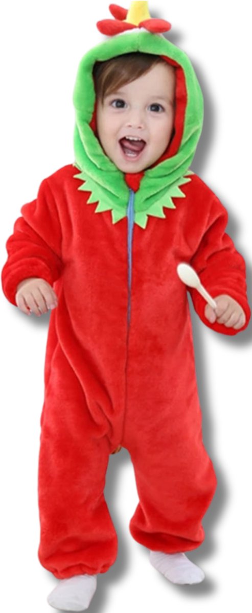 Haan Baby Dieren romper Verkleedpak – Peuter CarnavalKostuum – Onesie Kinderen 6 maanden tot 2 jaar – Flanel – Voor Kerstmis, Sinterklaas Cadeau – Jongen & Meisjes - Jumpsuit – Pyjama of Boxpak – Kruippak – Perfect kraamCadeau – Rood