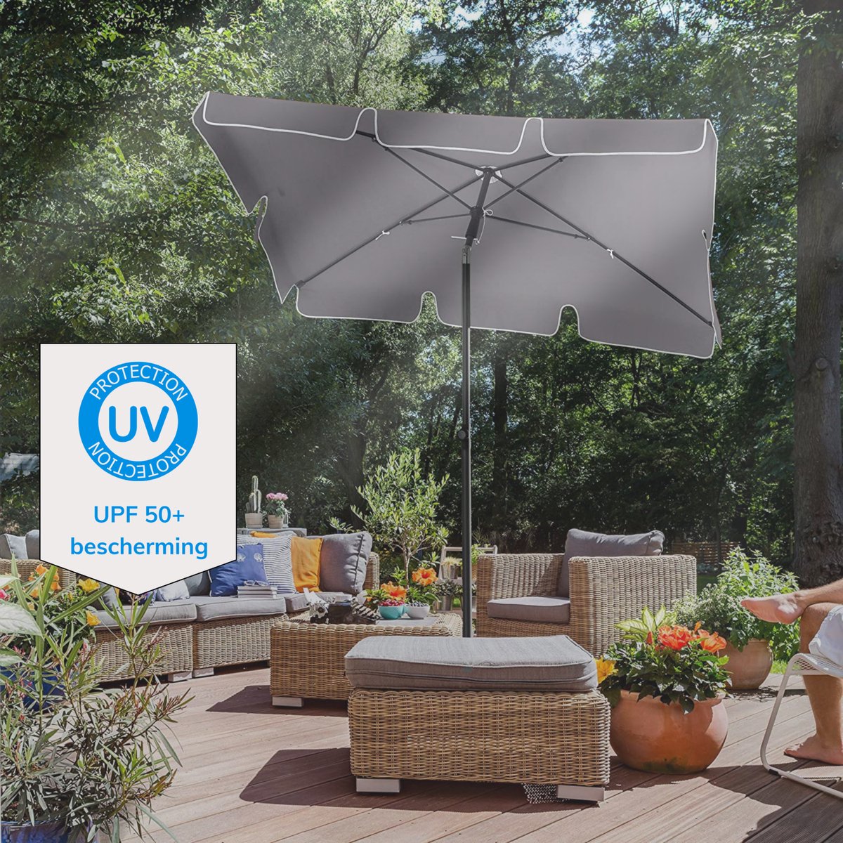 ACAZA Parasol - Strandparasol - Grijs - 200 x 125 cm (L x B) - inclusief Draagtas - Rechthoekig - Tuinparasol - Kantelbaar - Waterdicht - Terras Parasol voor Appartement - Parasol Strand – foto 6