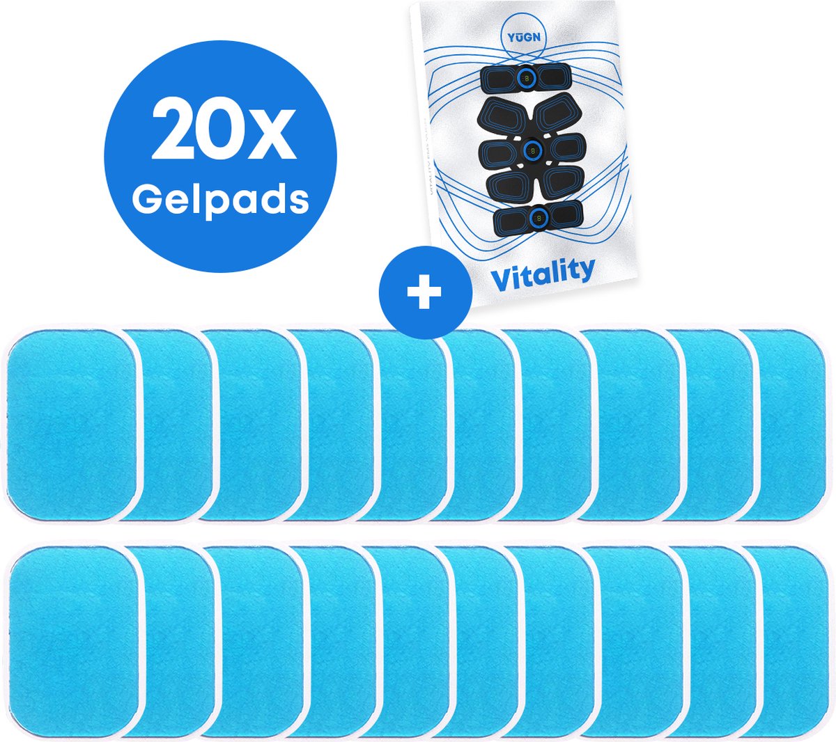 YUGN Vitality 20 Gel Pads EMS Trainer Buikspiertrainer - Contactgel in Gelpads Vorm - eBook toegang - Cadeautip