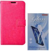 Bookcase Geschikt voor: Samsung Galaxy A33 5G Roze - Portemonnee hoesje met 1 stuk Glas Screen protector - ZT Accessoires