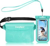 Waterdichte tas, heuptas, beschermhoes met waterdichte telefoonhoes, universele strandtas met telefoonhoesje, waterdicht, voor watersport, strand, zwemmen, boottochten, groen