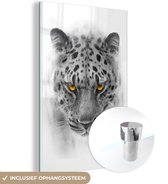 MuchoWow® Peinture sur Verre - Léopard - Zwart - Wit - Animal - 120x180 cm - Peintures sur Verre Acrylique - Photo sur Glas