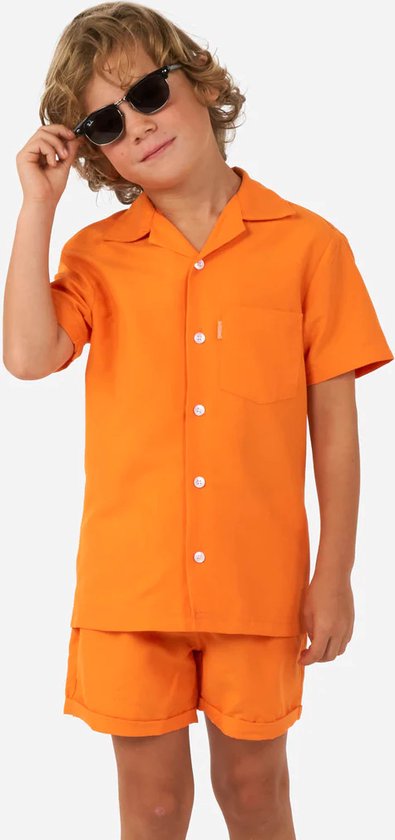 OppoSuits Kids The Orange - Jongens Zomer Set - Bevat Shirt En Shorts - Oranje - Maat: EU 122/128 - 8 Jaar