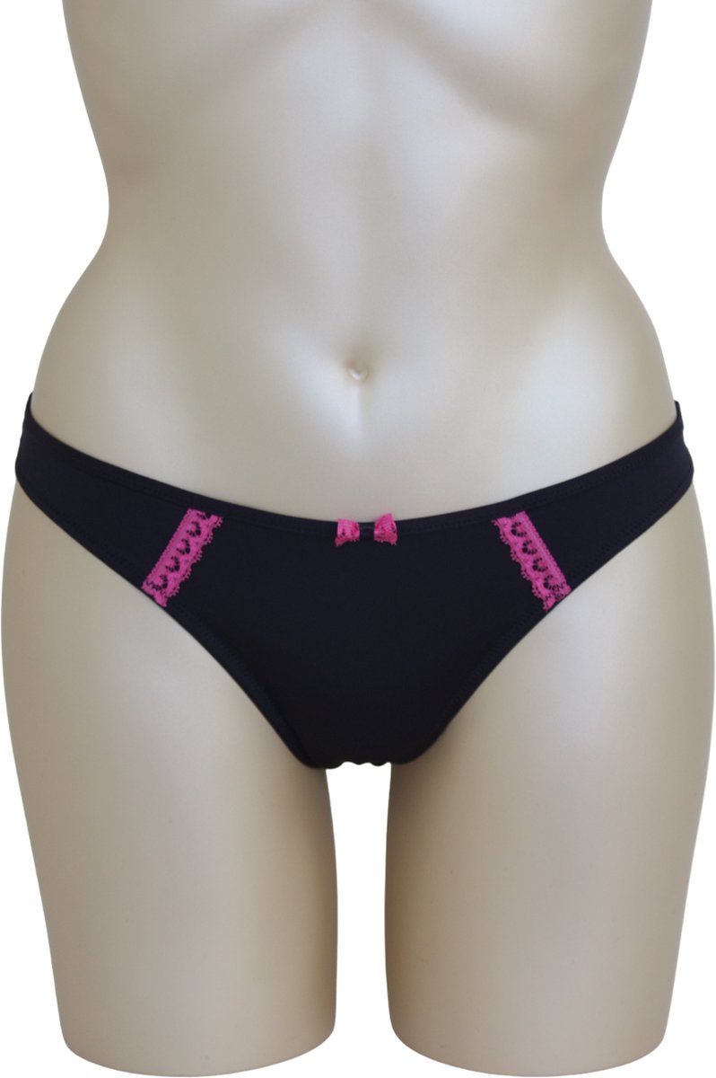 Cleo - Jude - string - zwart met roze accent - maat 40 / L
