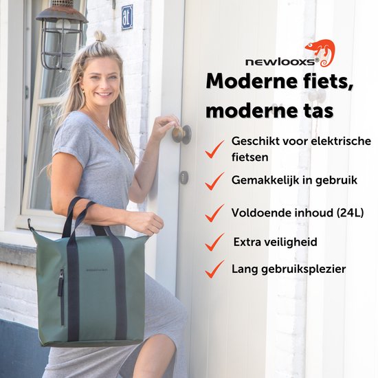 New Looxs Odense Kota - Enkele Fietstas voor Dames - Afneembare Shopper met Rits - Ideaal als Boodschappentas - Stevig en Vormvast - 24 Liter - Zwart - New Looxs