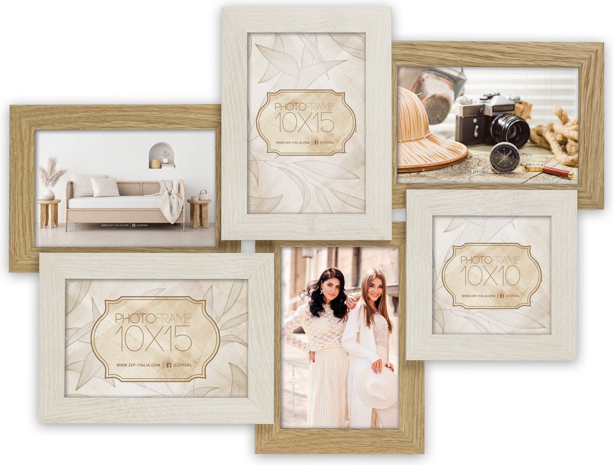 Zep Multi Houten Fotolijst Locarno Wit / Bruin voor foto's 5x 10x15 en 1x 10x10 (47x35 cm) - DT553W