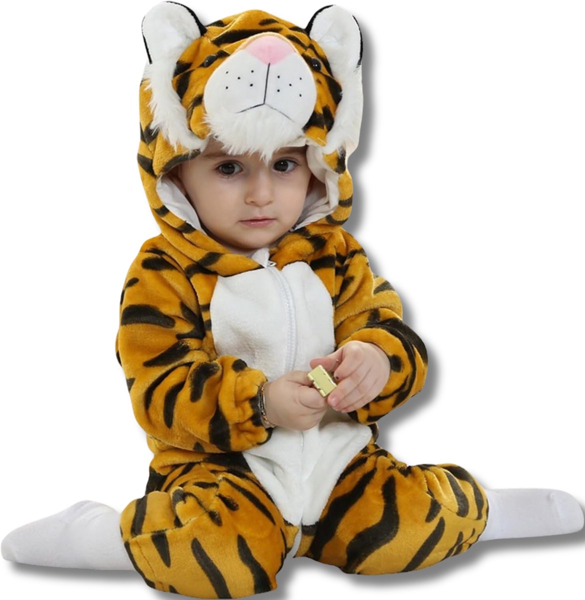 Tijger Baby Dieren romper Verkleedpak – Peuter CarnavalKostuum – Onesie Kinderen 6 maanden tot 2 jaar – Flanel – Voor Kerstmis, Sinterklaas Cadeau – Jongen & Meisjes - Jumpsuit – Pyjama of Boxpak – Kruippak – Perfect kraamCadeau – Oranje