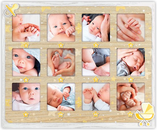 ZEP - Multi Houten Baby Fotolijst Antonio Bruin / Wit voor 12 foto's 6x6 (33x28 cm) - VG626