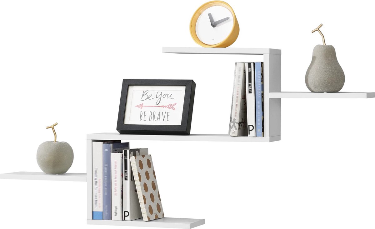 In And OutdoorMatch Wandplank Gerson - Met 5 Planken - 104x145x49,5 cm - Wit Mat - Spaanplaat - Modern Design