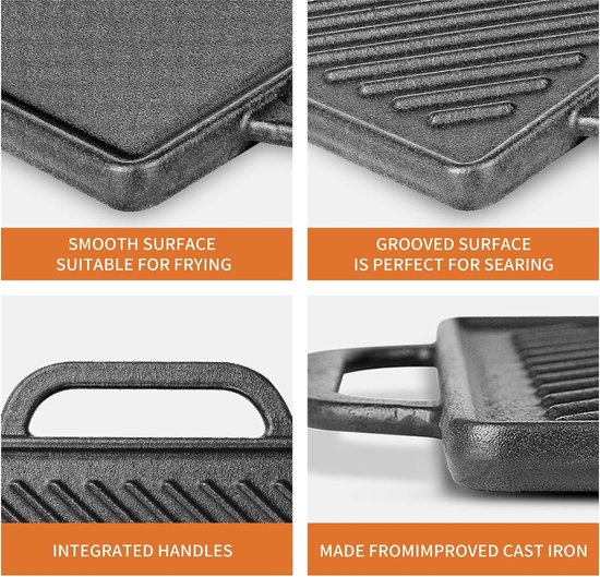 Gietijzeren Antiaanbak Grillplaten 50,8 X 26,5 Cm Voor Oven, Fornuis En Grill Dubbelzijdige Gietijzeren Grillplaat Met Groeven En Gladde Roosterzone 600x316