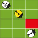 Un défi pour le jeu LogiBugs avec une coccinelle jaune, noire et deux blanches sur une grille verte.