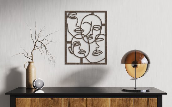 Houten Wanddecoratie "Soul Faces" | Walnootkleur | Modern Abstract Design | Premium Bio Hout