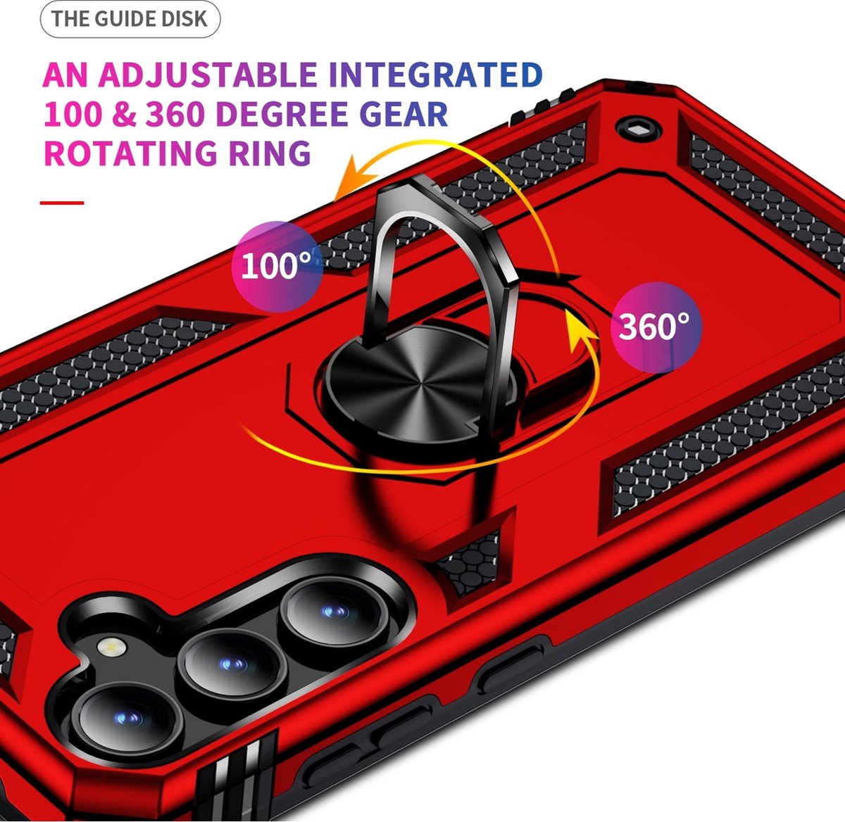 Mobigear Hoesje geschikt voor Samsung Galaxy A35 Telefoonhoesje Hardcase | Mobigear Armor Ring Backcover Shockproof met Ringhouder | Schokbestendig Galaxy A35 Telefoonhoesje | Anti Shock Proof - Rood
