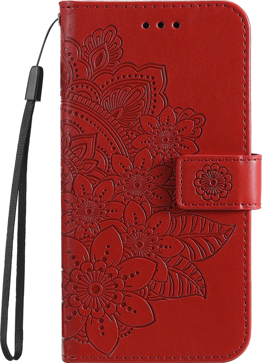 Mobigear Telefoonhoesje geschikt voor Samsung Galaxy A55 Hoesje | Mobigear Flowers Bookcase Portemonnee | Pasjeshouder voor 3 Pasjes | Telefoonhoesje voor Pinpas / OV Kaart / Rijbewijs - Rood