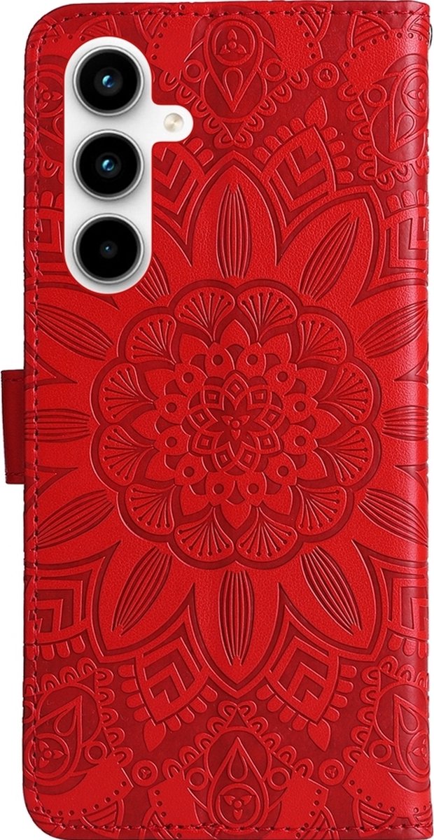 Mobigear Telefoonhoesje geschikt voor Samsung Galaxy A35 Hoesje | Mobigear Sunflower Bookcase Portemonnee | Pasjeshouder voor 3 Pasjes | Telefoonhoesje voor Pinpas / OV Kaart / Rijbewijs - Rood