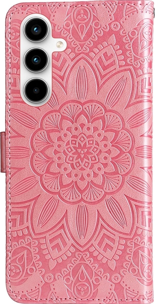 Mobigear Telefoonhoesje geschikt voor Samsung Galaxy A35 Hoesje | Mobigear Sunflower Bookcase Portemonnee | Pasjeshouder voor 3 Pasjes | Telefoonhoesje voor Pinpas / OV Kaart / Rijbewijs - Roségoud