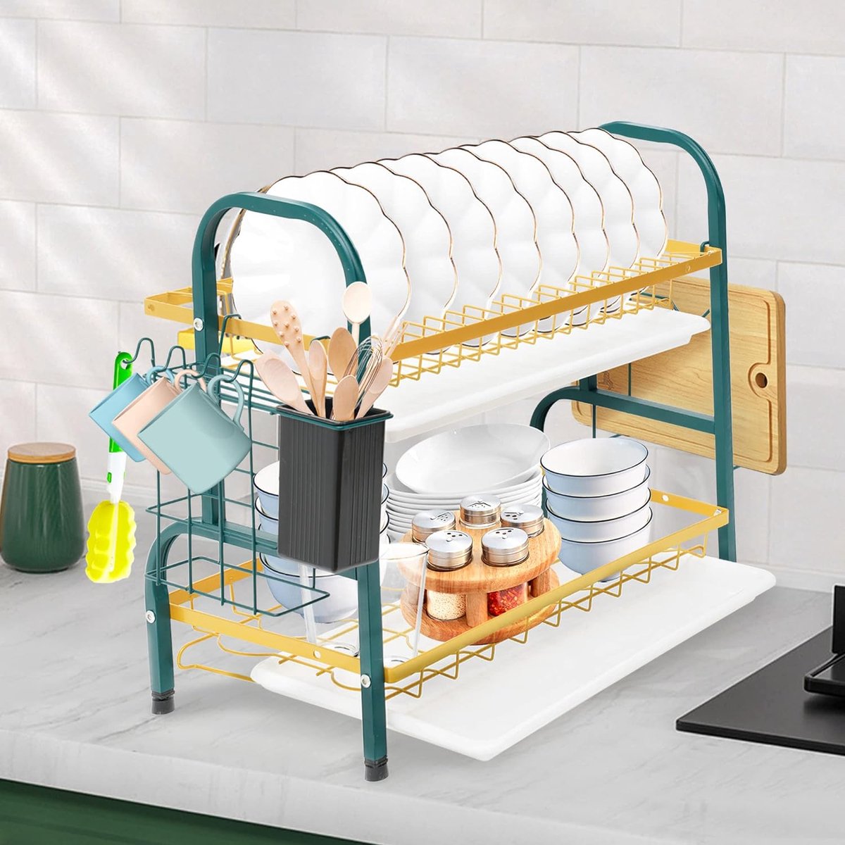 Goedkoopste Afdruiprek metalen afdruiprek voor gootsteen met gebruiksvoorwerpenhouder en afdruiprek voor keukenaanrecht