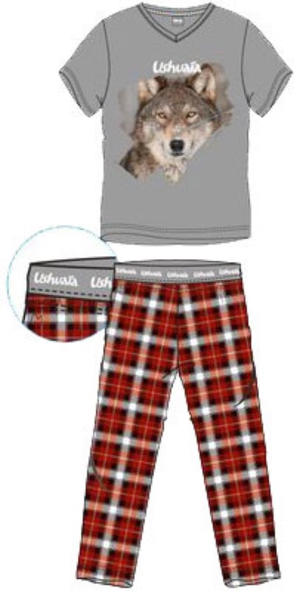 Heren pyjama - 2-delige set - Rood/Grijs - Maat M