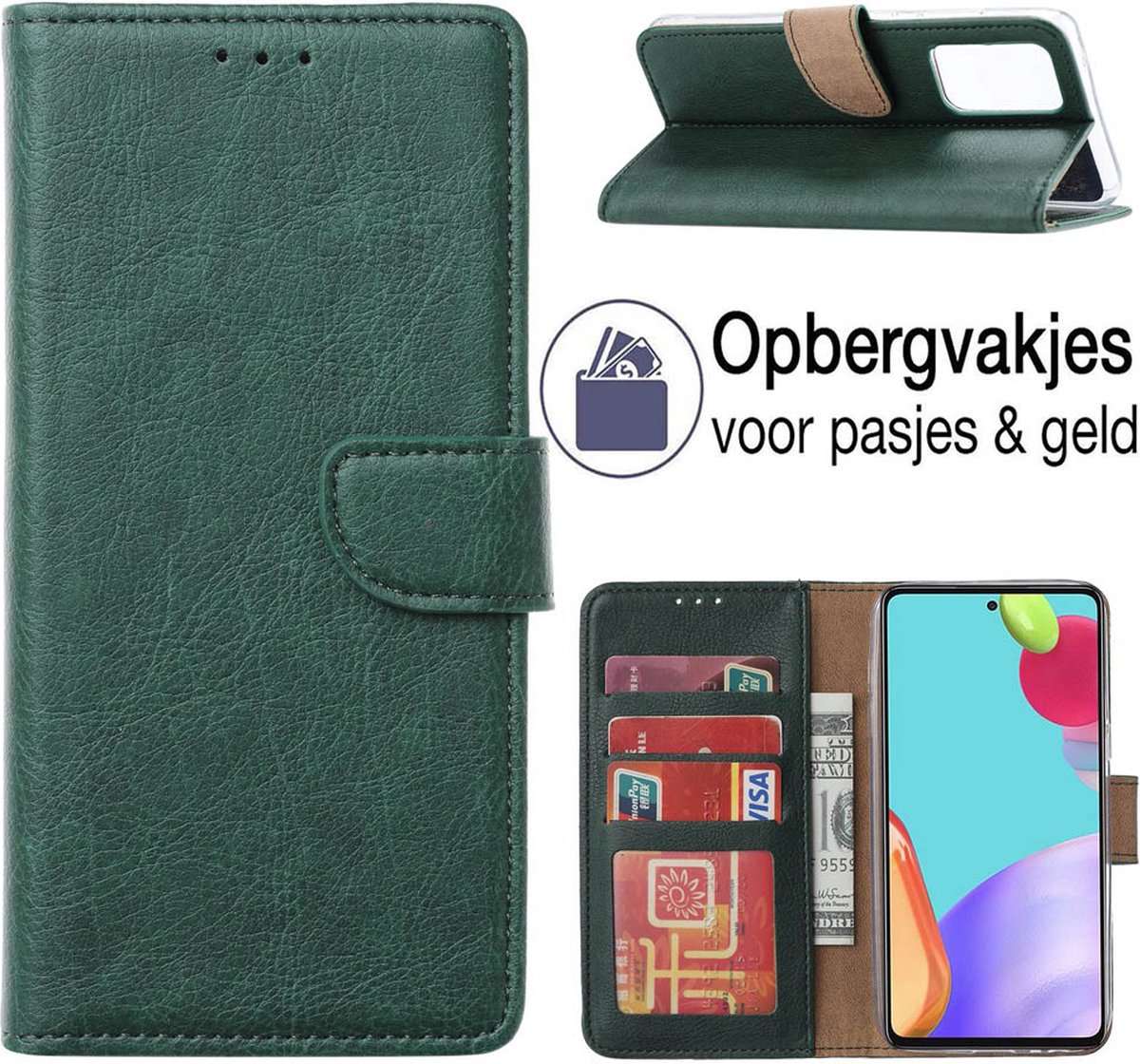 Samsung Galaxy A35 Hoesje - boek hoesje - Galaxy A35 Book Case portemonnee wallet case - Groen- EPICMOBILE