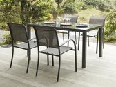 MYLIA Tuineethoek van aluminium: een tafel L150 en 4 fauteuils - Antracietgrijs - JOLANE L 150 cm x H 86 cm x D 90 cm