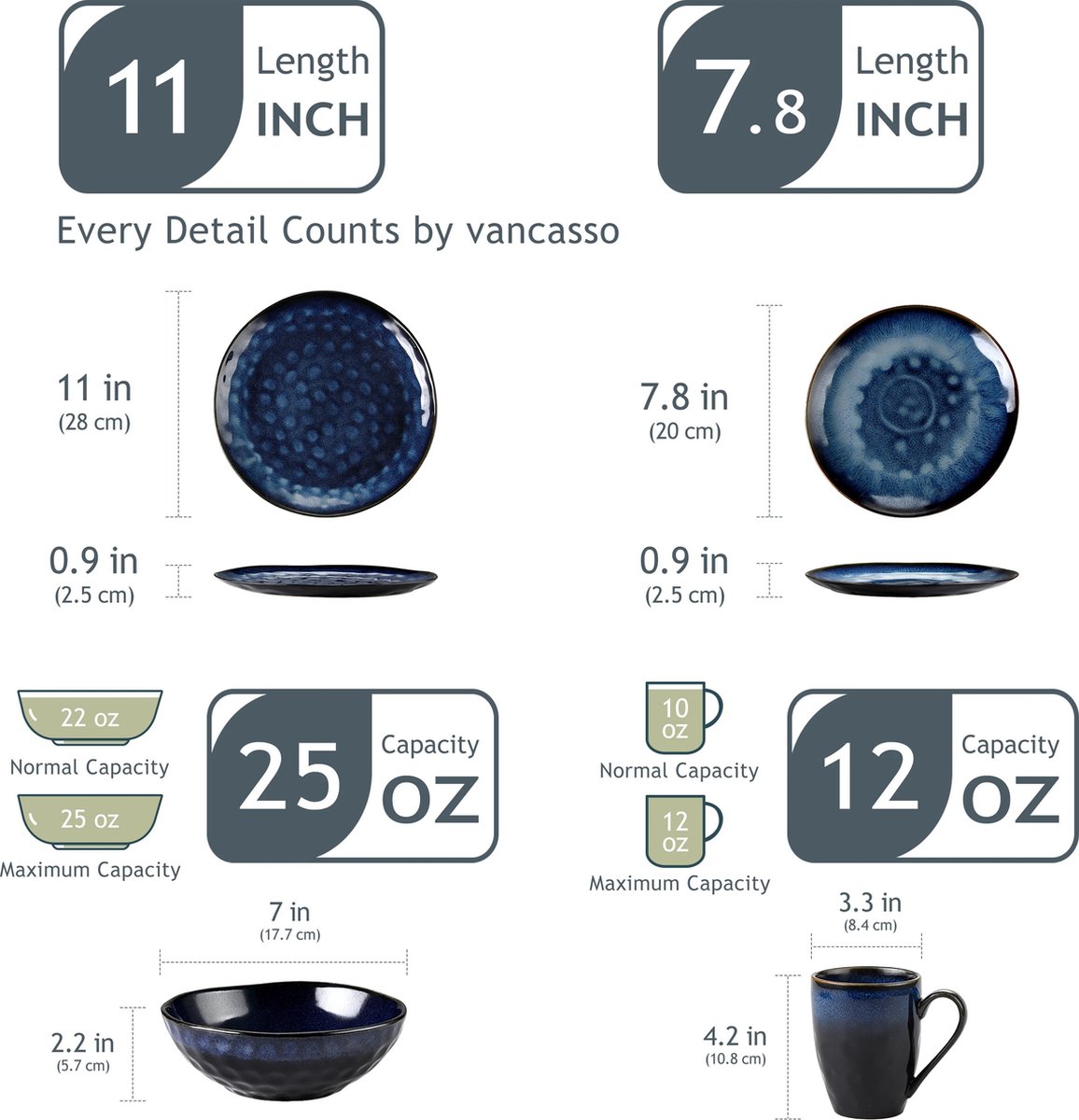 AM Products - serviesset 6 persoons - servies 32-delig - Porselein - Blauw