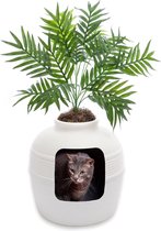 Ontdek de Originele Verborgen Kattenbak met Kunstplanten: Geventileerd, Geurfilter, Gemakkelijk Schoon te Maken - Witte Berk"