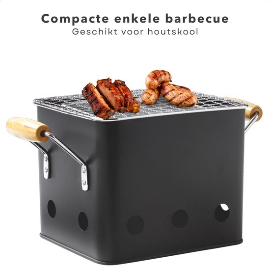 Cheqo® BBQ Kubus - Mini-Barbecue - Mat Zwart - Compacte Eenpersoons Barbecue - 18x15xH15 cm - Geschikt voor Houtskool - Draagbare Grill voor Outdoor Gebruik - Kleine BBQ voor Picknicks - Kamperen - Tuinfeestjes van Cheqo — afbeelding 3