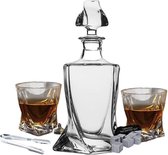 MikaMax Twisted Whiskey Karaf - Whiskey Decanter - Whiskey Set - Incl. 2 Whiskey Glazen en Whisky Stones - Inhoud 1L - Uniek Design Decanter