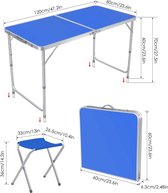 VORLOU - Campingtafel inklapbaar - Camping tafel in hoogte verstelbaar - Aluminium - Incl. Krukjes - Blauw - 60x120cm - Campingtafel lichtgewicht - Campingtafel opvouwbaar - Campingtafeltje inklapbaar