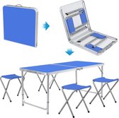 VORLOU - Campingtafel inklapbaar - Camping tafel in hoogte verstelbaar - Aluminium - Incl. Krukjes - Blauw - 60x120cm - Campingtafel lichtgewicht - Campingtafel opvouwbaar - Campingtafeltje inklapbaar