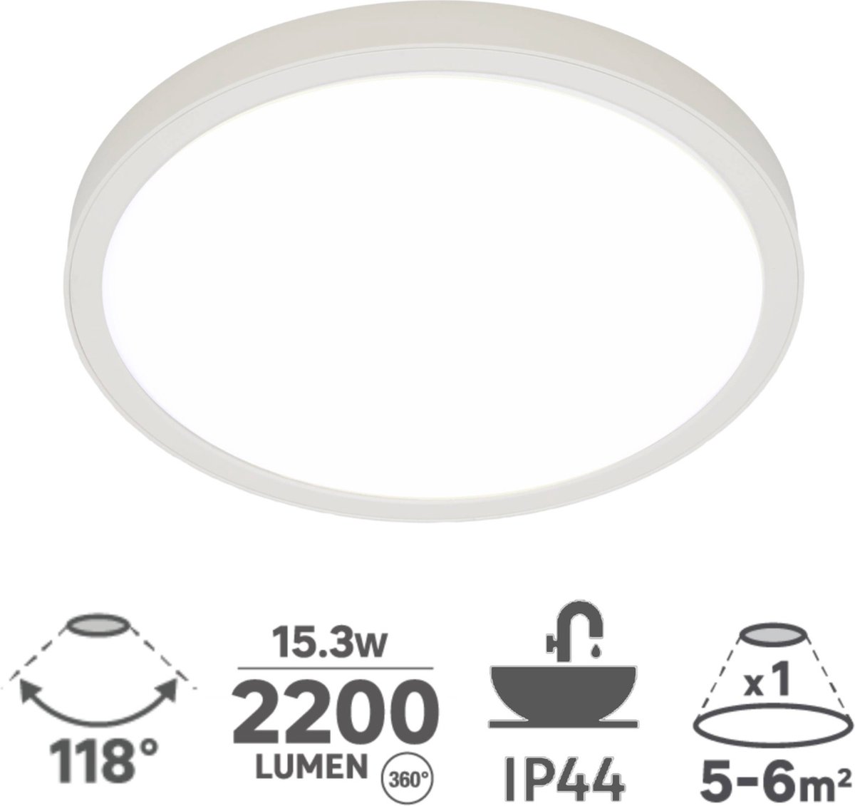 Inspire LED Plafondspot Manoa - Met Dimfunctie - 22,8cm - 2200lm -3000K/4000K (IP44) 15.3W - Wit