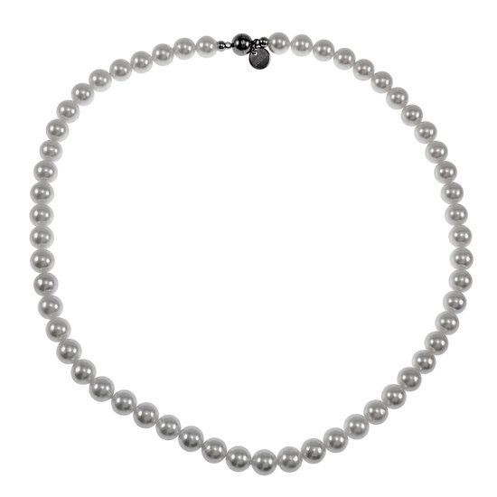 Collier 47cm x 8mm Femme - Choker - Acier inoxydable - Collier de perles de coquillage naturel Witte cassé - Collier