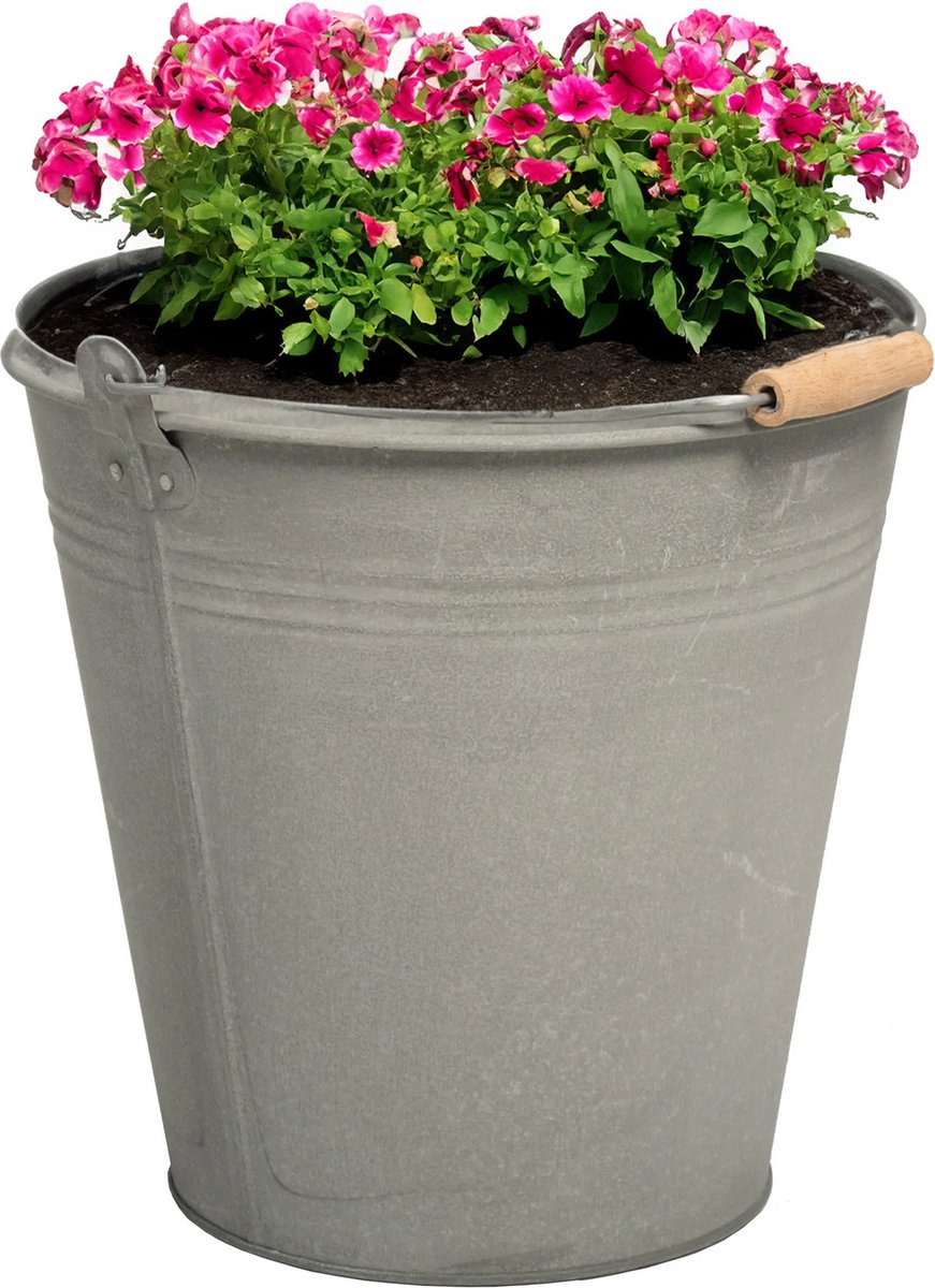 Goedkoopste Mega Collections Emmer/plantenpot/bloempot Eddy - zink - zilver - D25 X H22 cm