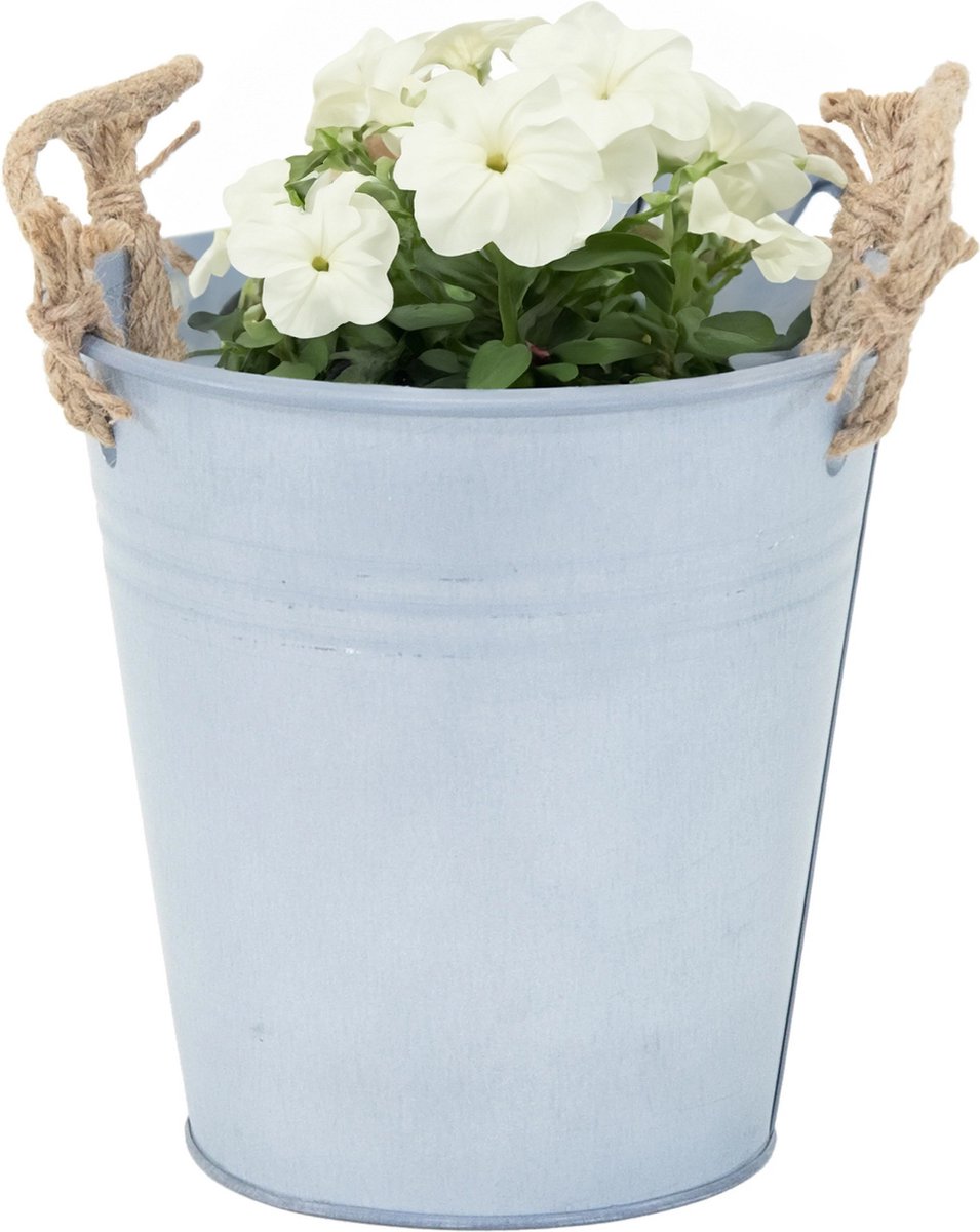 Goedkoopste Mega Collections Emmer/plantenpot/bloempot Old Rope - zink - zilver - D18 X H18 cm