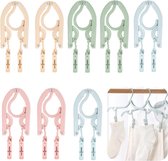 Set van 8 opvouwbare hangers met clips, opvouwbare hangers, met antislipoppervlak in vier kleuren, draagbare hangers, opvouwbare draagbare reishangers, voor thuis, hotel, reizen, kamperen