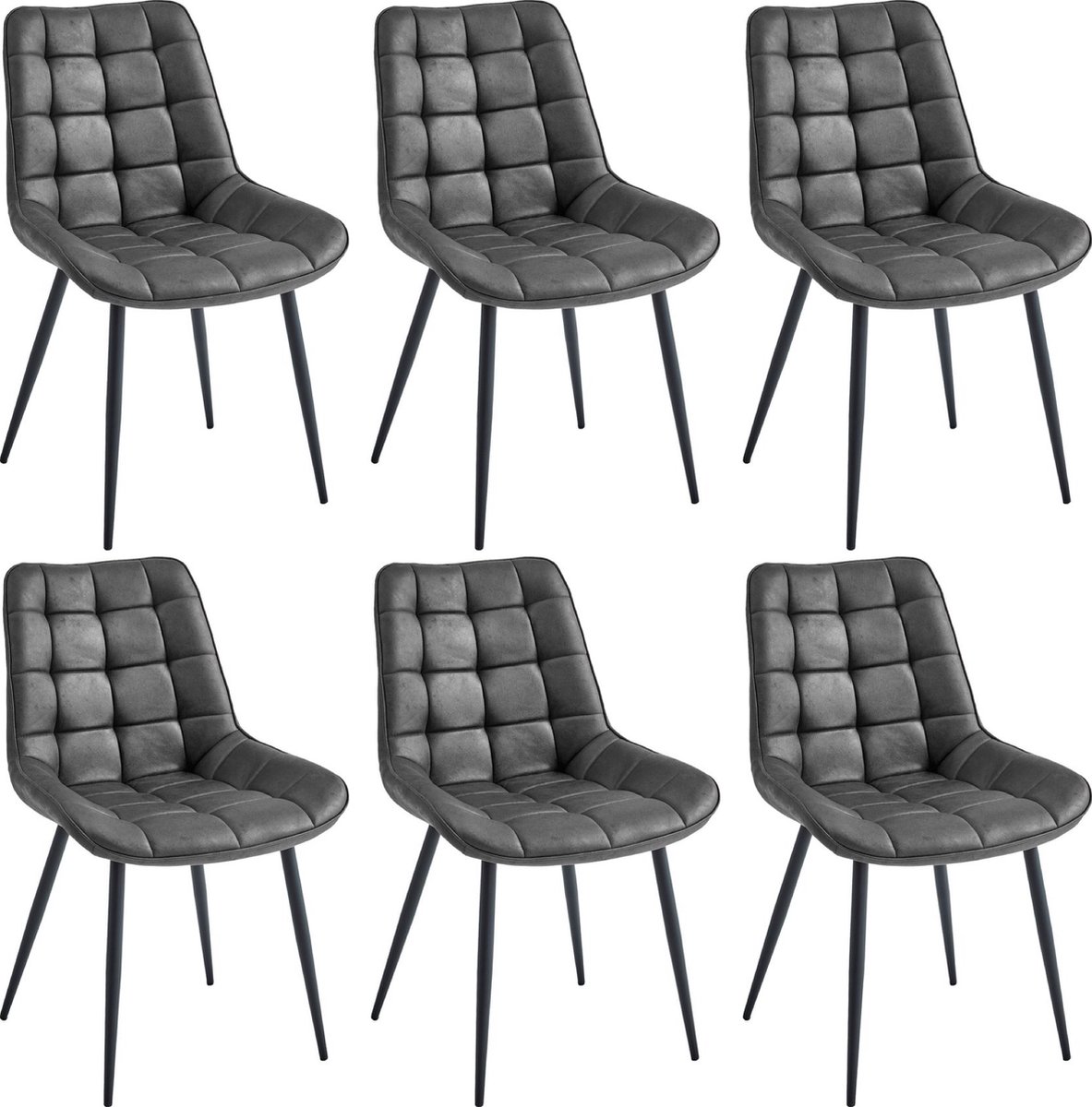 Colenis® - Quadra Eetkamerstoel - Set Van 6 - Antraciet - Microfiber Stof - Industrieel