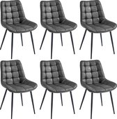 Colenis® - Quadra Eetkamerstoel - Set Van 6 - Antraciet - Microfiber Stof - Industrieel