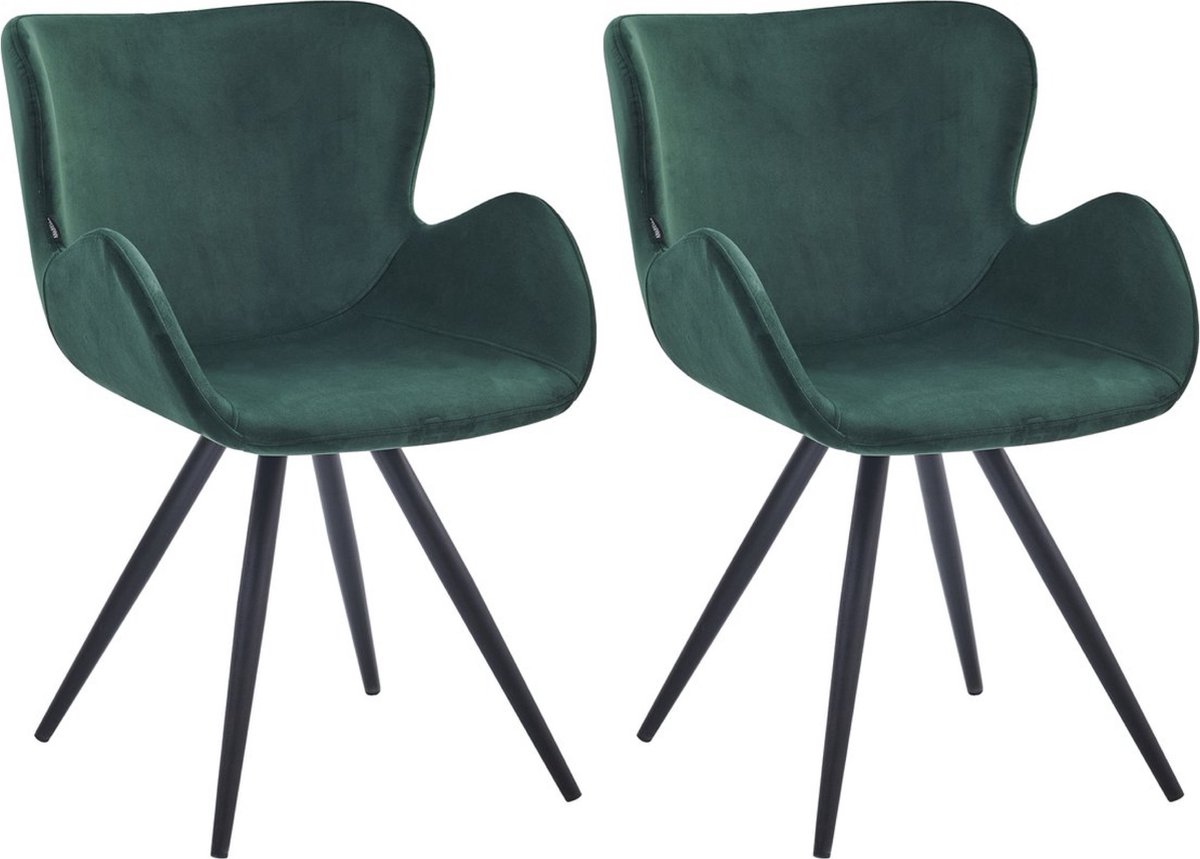 Colenis Anabella Eetkamerstoel - Set Van 2 - Groen - Velvet - Industrieel - Met armleuning