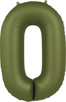 Folat - Folieballon Cijfer 0 Olive Green - 86 cm