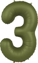 Folat - Folieballon Cijfer 3 Olive Green - 86 cm